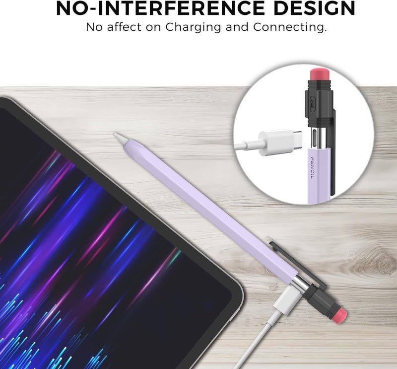 TRONWIN Apple Pencil USB C Case,Silicone Sleeve Protective Cover Perfect Grip Skin Classic Design with Sturdy Clip Compatible with Apple Pencil USB-c for ipad pro (Lavender) - Image 4
